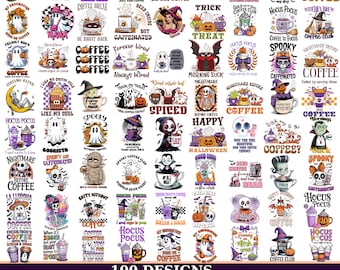 Coffee Halloween PNG Bundle, Retro Coffee Sublimation Png, Spooky Season Png, Funny Coffee T-Shirt Graphic, Cozy Season, Digital File