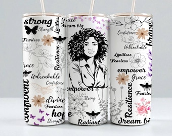 Schwarze Frau Tumbler Wrap Sublimation Png, 20 Unzen Skinny Design, Schwarzes Mädchen Magic Tumbler, Schwarzes Mädchen Tägliche Affirmation Wrap Png Digital Fie