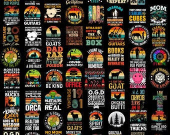 Ponad 300 koszulek retro do druku, pakiet PNG, modne wzory, klimaty retro, cyfrowe kliparty, grafika retro, mega pakiet, sublimacja koszulek, cyfrowe