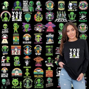 Sarkastisches Alien druckbares, lustiges Design, Png-Bundle, Weltraumbilder, Alien existiert, digitale Kunst, sarkastisches Zitat, Bundle Sublimation