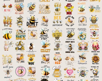 Cute Bee Cliparts, Digital File, Queen Bee, Funny Png, Honey Bee, Bee Kind, Bee Graphics, Bundle Sublimation, Bee Images, Commercial Use