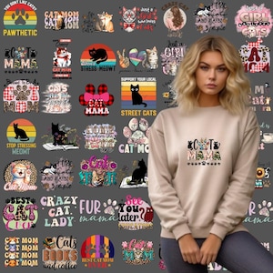 猫ママのデジタル印刷可能、最高のママ、Png バンドル、猫好き、クレイジーママ、面白い PNG、猫好き、子猫 PNG、ママギフト、バンドル昇華