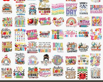 Teacher Day Png Bundle, Teacher Appreciation Png, Teacher Shirt Png, Rainbow Teacher Life Png, Back To School, School Png, Digital Download