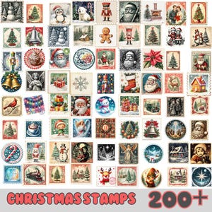 Paquete de sellos navideños PNG, sellos de Papá Noel, sello del Polo Norte, entrega especial, carta de Papá Noel, PNG vintage, Mail Express, paquete grande
