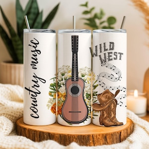 Countrymusiksångare 20oz smal tumbler-wrap, western vibe, tumblerdesign, rak tumbler, musikälskare, gitarrtumbler, endast digital