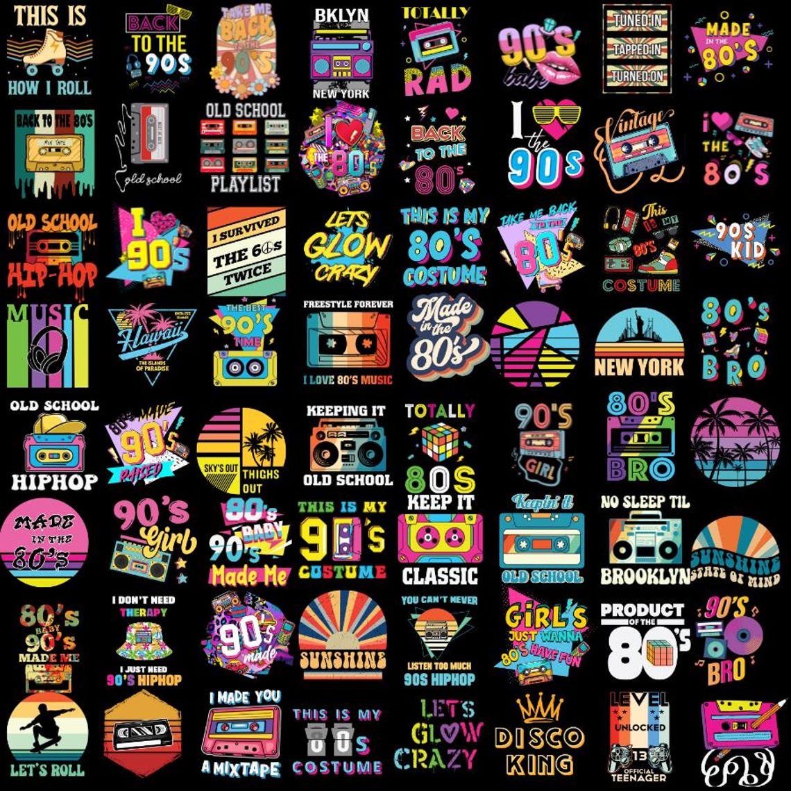 Throwback to the 80s Bundle, 80s Graphics, Png Bundle, Back to 80s, 80s ...