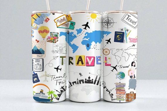 Vacation Vibe Tumbler Wrap, Travel  20oz Skinny Tumbler, Wanderlust Png, Traveler Gift, Digital Downlaod, Traveling Mug, Tumbler Sublimation