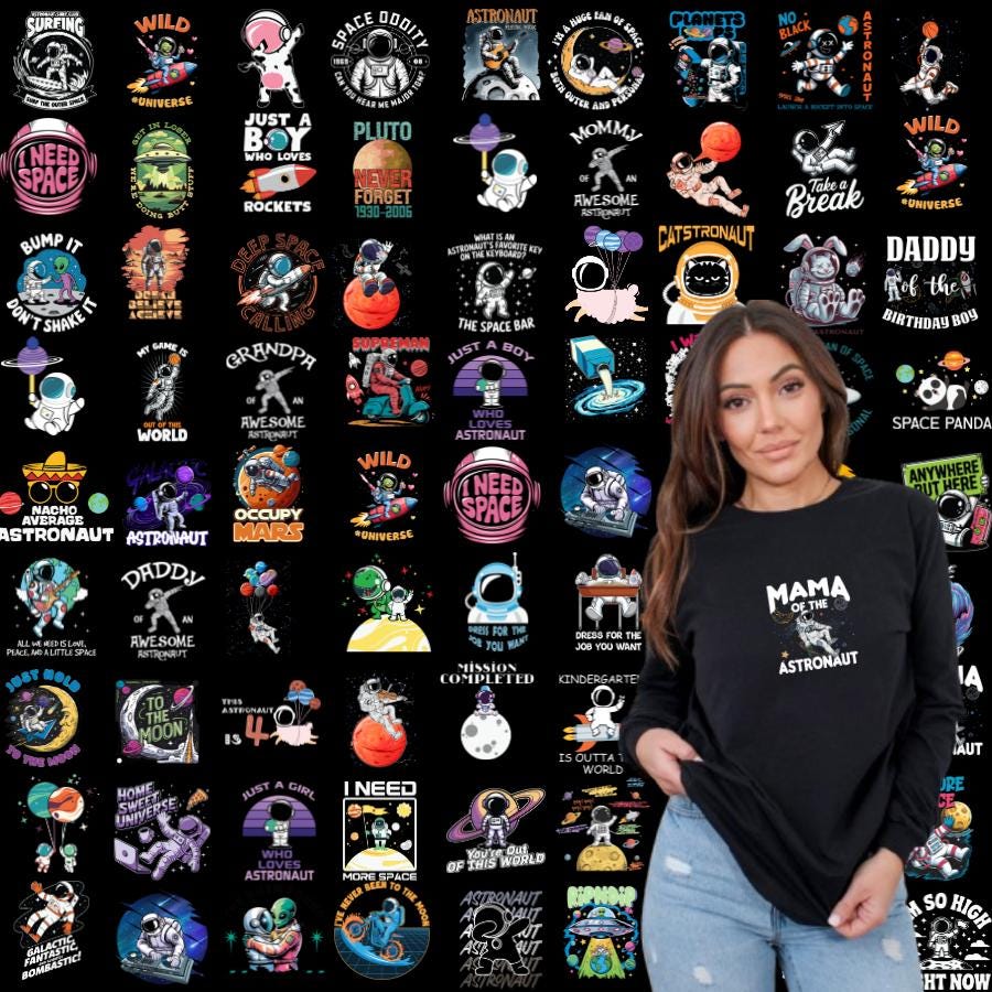 Astronaut t-Shirt Design Bundle, Space Graphics, Sapaceman Png, Funny Astronaut, Rocket Cliparts, Astronaut Tee, Bundle Sublimation
