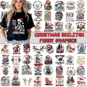 Kerstskelet Png-bundel, skeletafbeeldingen, grappig bestand, volwassen humor, snauwschedel, skelet-T-shirt, kerstcadeau, bundelsublimatie