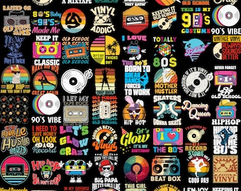 Retro 80s 90s Music Png Bundle Sublimation, Aesthetic Design Shirt, Back to 90s, Retro Era, Old Music, Shirt Graphics, Digital Download