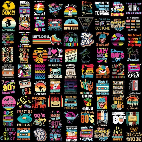 80s-90s Shirt Designs, Retro File, Png Bundle, 80s Party, We Love