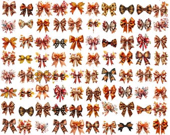 Fall Bow Cliparts, Bow Coquette, Png Bundle, Autumn Vibe, Autumn Bow, Autumn Season, Thanksgiving Png, Bow Sublimation