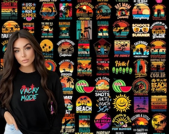 Retro Beach Shirt Png Bundle, Summer Sublimation Png, Sun and Beach lover, Tropical Summer Vibe, T-Shirt Graphics, Digital Download
