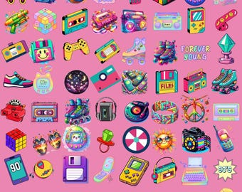 90s Digital Cliparts, 90s Party Png, Retro Vibe, Nostalgia Graphics, I Love 90s, Y2K Bundle, Retro Cliparts, 80&90s Bundle, Instant Download