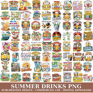 Pacchetto PNG di bevande estive, grafica per sublimazione di cocktail, atmosfera da festa estiva, grafica di bevande tropicali, immagine di cocktail, file digitale