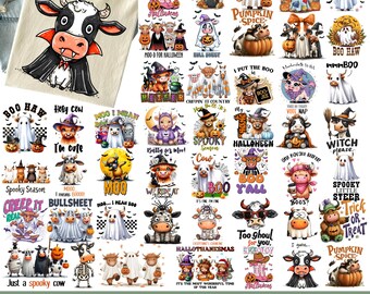 Halloween Cow PNG Designs, Halloween Farmhouse Decor Png, Country T-Shirt Png, Halloween Animal Art Print, Digital Download