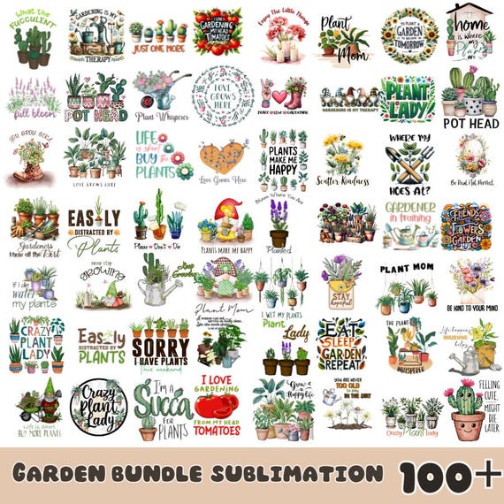 Garden Printable Designs, Gardening Png, Botanical Bundle, Spring Graphics, Gardener Gift, Flower Lover, Plant Lady, Digital Download