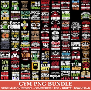 Paquete de imágenes PNG para entrenamiento, gráficos de gimnasio, mantente en forma, frases motivacionales, camiseta de gimnasio, imágenes PNG de fitness, sin dolor no hay ganancia, sublimación de gimnasio, descarga digital