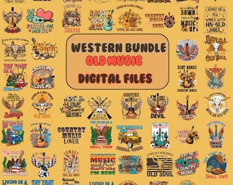 Retro Western PNG Bundle, Cowboy Clipart (Instant Download)