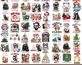 Christmas Cat PNG Bundle, Holiday Clipart (Digital Download)