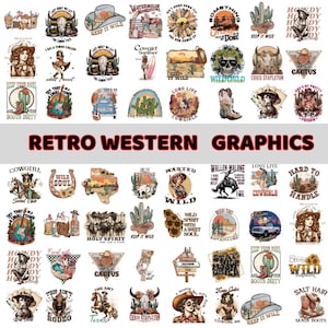 Retro Cowboy Grafiken, Western Sublimation, Png-Bundle, Country Tshirt, Rodeo Png, Western-Datei, Cowgirl Png, digitaler Download