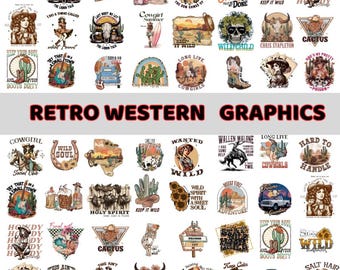 Retro Western PNG Bundle, Cowboy Sublimation Png, Cowgirl Graphics, Rodeo T-Shirt Design, Wild West Quote, Retro Vibe, Digital Download