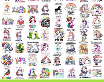 Imágenes prediseñadas de unicornios divertidos, paquete de imágenes PNG kawaii (descarga digital)