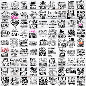 Può includere: Una collezione di 40 disegni grafici in bianco e nero con diversi detti sui papà. I disegni sono su uno sfondo a grana di legno. Alcune delle frasi includono "Il papà più intelligente del mondo", "L'amore non fallisce mai", "Papà, tu sei il mio re", "Papà è il mio eroe", "Il miglior papà del mondo", "Il mio cuore appartiene a papà", e "Papà è fantastico".