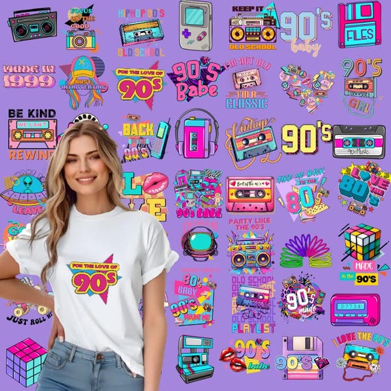 90s Digital Cliparts, Retro File, Digital bundle, Nostalgia Graphics, 90s Party, 90s Music, Neon Png, We Love 90s, Sublimation Png, Digital