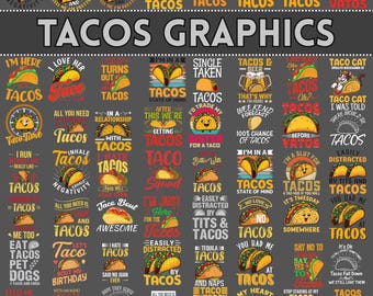 Cliparts divertidos de tacos, paquete PNG, comida mexicana, amantes de los tacos, Cinco de Mayo, fiesta mexicana, tacos y tequila, sombrero de nachos, diseño de sublimación
