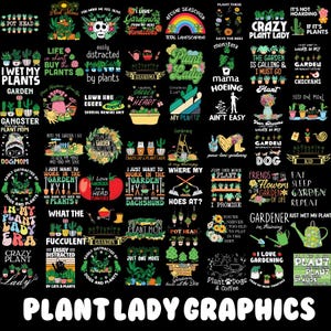 Lot de plantes folles pour dame, Png de plantes en pot, chemise de jardinage, citation de plante, cliparts rigolos, graphiques de jardin, amoureux des plantes, téléchargement immédiat