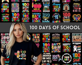 100 Days Of School Png Bundle, Funny Teacher Graphic, Retro School Png, 100 Days Brighter Png, Funny Teacher T-Shirt Png, Digital Download
