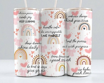 Rainbow Affirmation Tumbler Wrap, Boho Self Care Png (Digital Download)