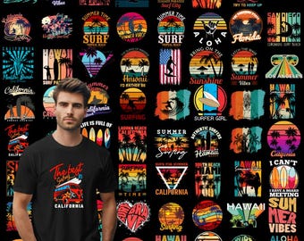 Retro Surfing Graphics, Summer Surf, Png Bundle, Surfer Shirt, Surfer Cliparts, Ocean Lover, Wave Catcher, Trendy Summer, Instant Download