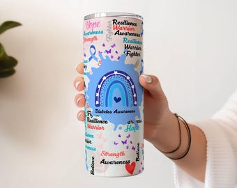 Diabetes Awareness Tumbler, Blue Ribbon Design (Digital File)