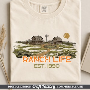 Ranchliv PNG-sublimering, västerländsk ranchdesign, lantlivsgrafik, rustik västerländsk t-shirt PNG, digital nedladdning
