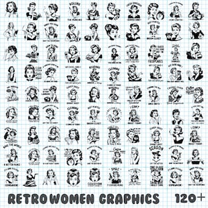 Retro Women PNG designs, Retro Bundle, Housewife Png, Funny Graphics, Sassy Mom, Adult Humour, Bundle Sublimation, Commercial use