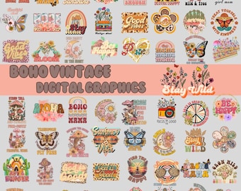 Boho Vintage Png Bundle, Vintage Graphics, Digital Cliparts, Vintage Bundle, Retro Vibes, Boho Shirt, Vintage Era, Bundle Sublimation