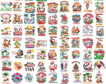 Tropical Christmas Cliparts Bundle Sublimation, Summer Vacation, Funny Santa, Summer Shirt Design, Summer Party, Bundle Graphics
