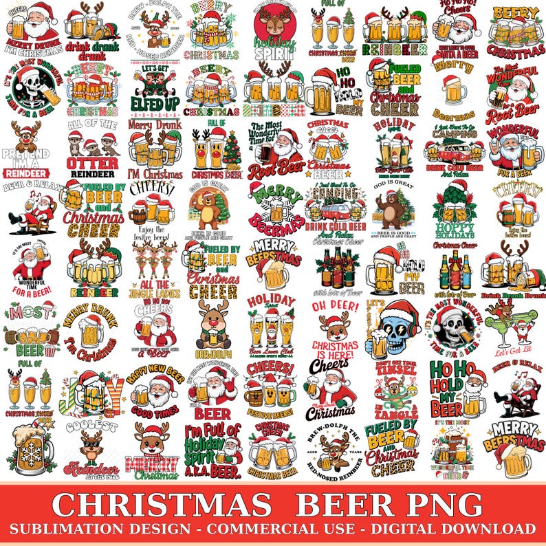 Christmas Beer Png Bundle, Funny Beer T-Shirt Png, Santa Beer Png, Christmas Drinking Png, Christmas Festive Day, Digital Download image 1