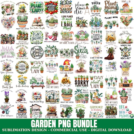 Garden Printable Designs, Gardening Png, Botanical Bundle, Spring Graphics, Gardener Gift, Flower Lover, Plant Lady, Digital Download