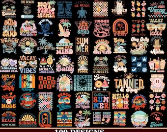 Retro Summer Png Bundle, Preppy Summer Shirt Graphic, Tropical Summer Cliparts, Beach Time Quotes, Tanned & Tipsy Png, Beach T-Shirt Png