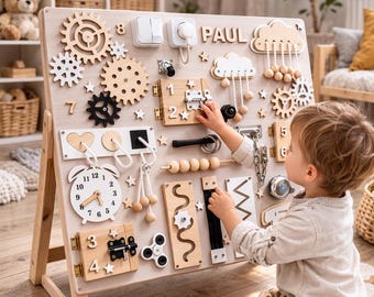 Tablero de actividades para niños pequeños, tablero Montessori, regalo para el primer cumpleaños