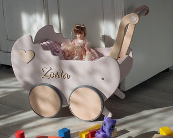 Puppenwagen Baby Geschenk Personalisiert Holz Walker Montessori Spielzeug Holz