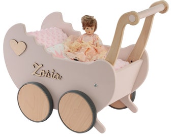 Puppenwagen Baby Geschenk Personalisiert Holz Walker Montessori Spielzeug Holz