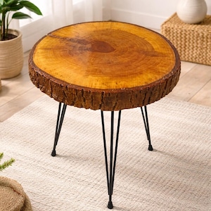 Mesita auxiliar artesanal de madera de nogal, mesa de noche de madera natural (35x35x6 cm)