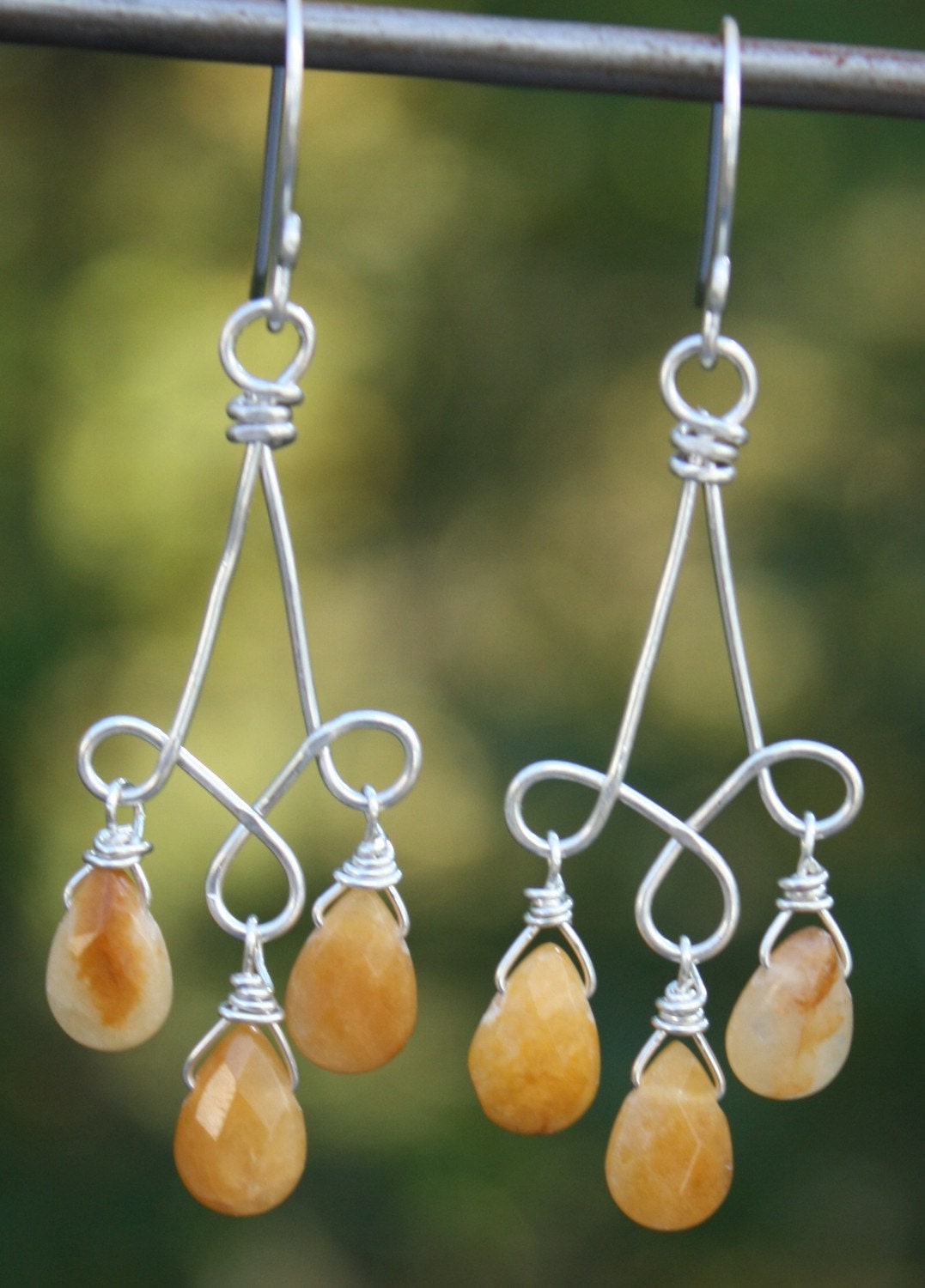 Handmade Earrings Sterling Silver Wire Wrapped Honey Jasper Etsy