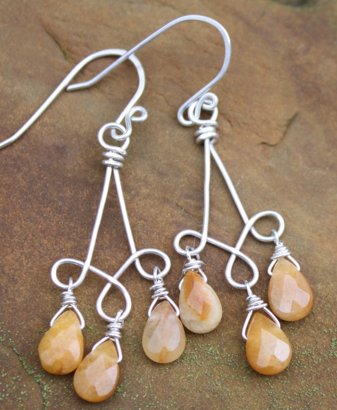 Handmade Earrings Sterling Silver Wire Wrapped Honey Jasper Etsy