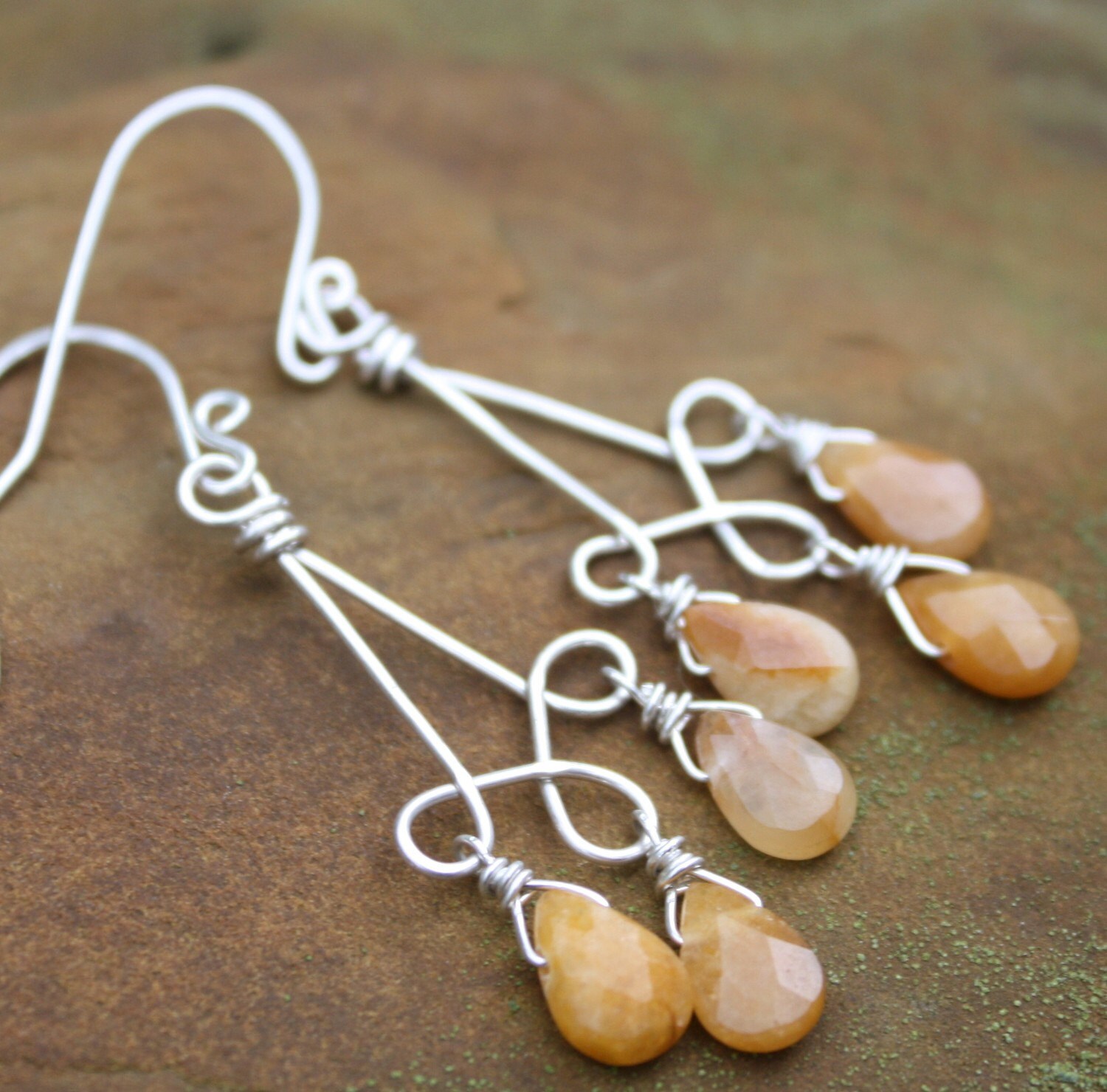 Handmade Earrings Sterling Silver Wire Wrapped Honey Jasper Etsy