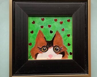 Framed Original Cat Painting